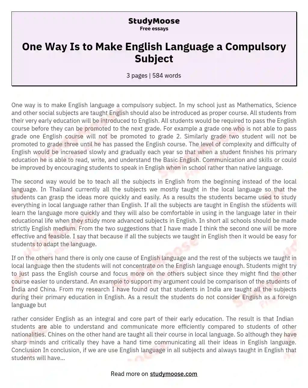One Way Is to Make English Language a Compulsory Subject essay
