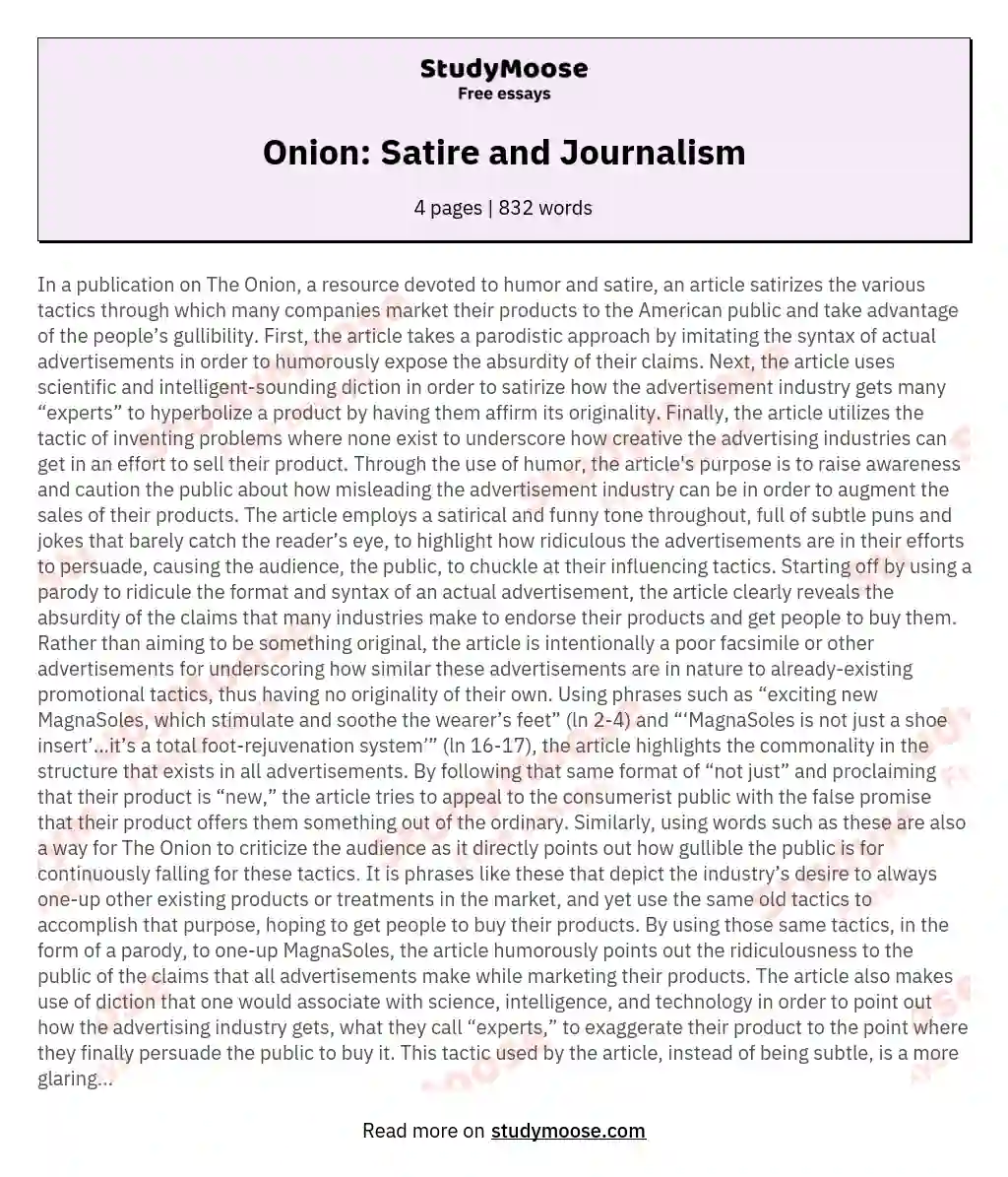 Onion: Satire and Journalism essay