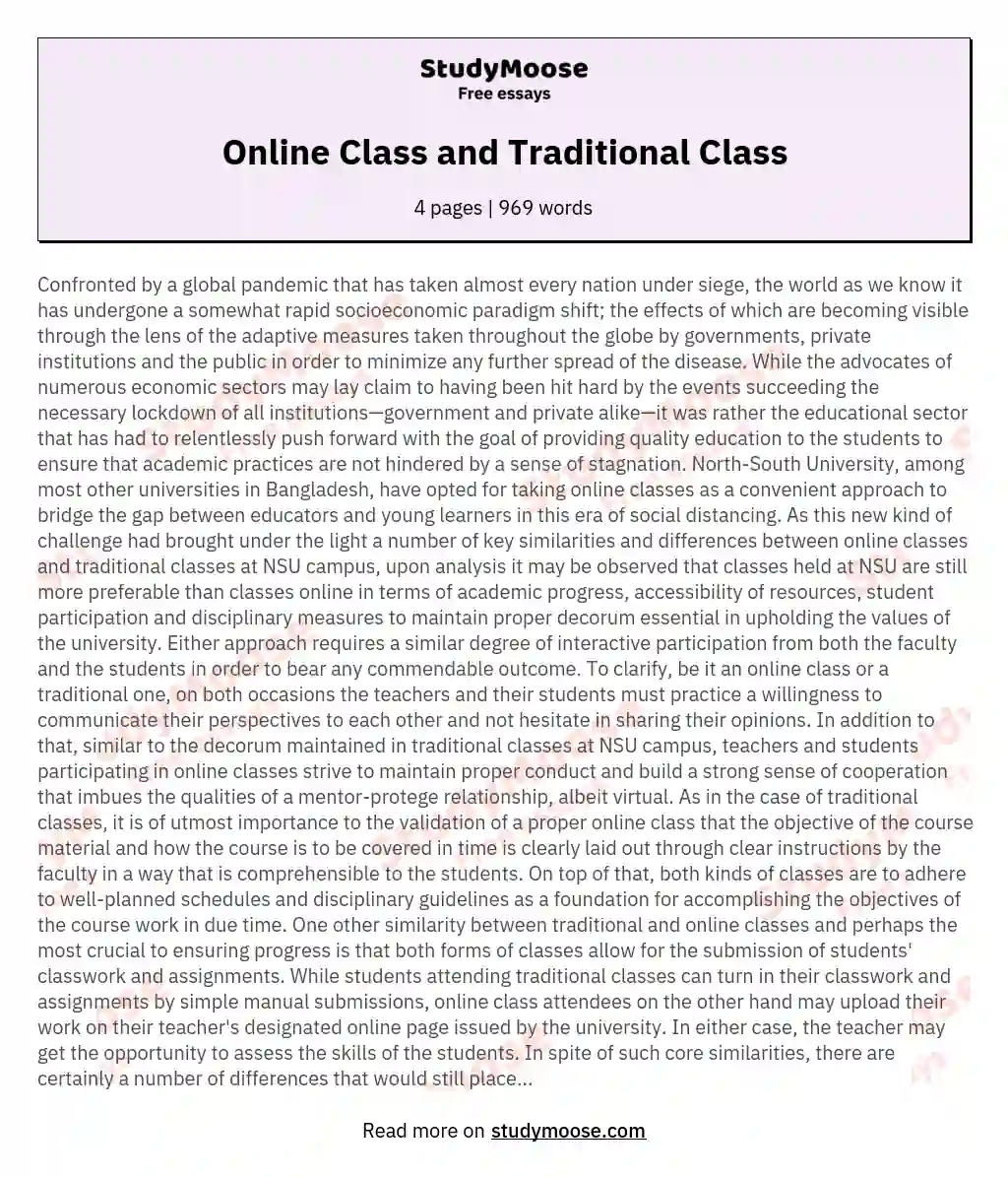 Online Class and Traditional Class essay
