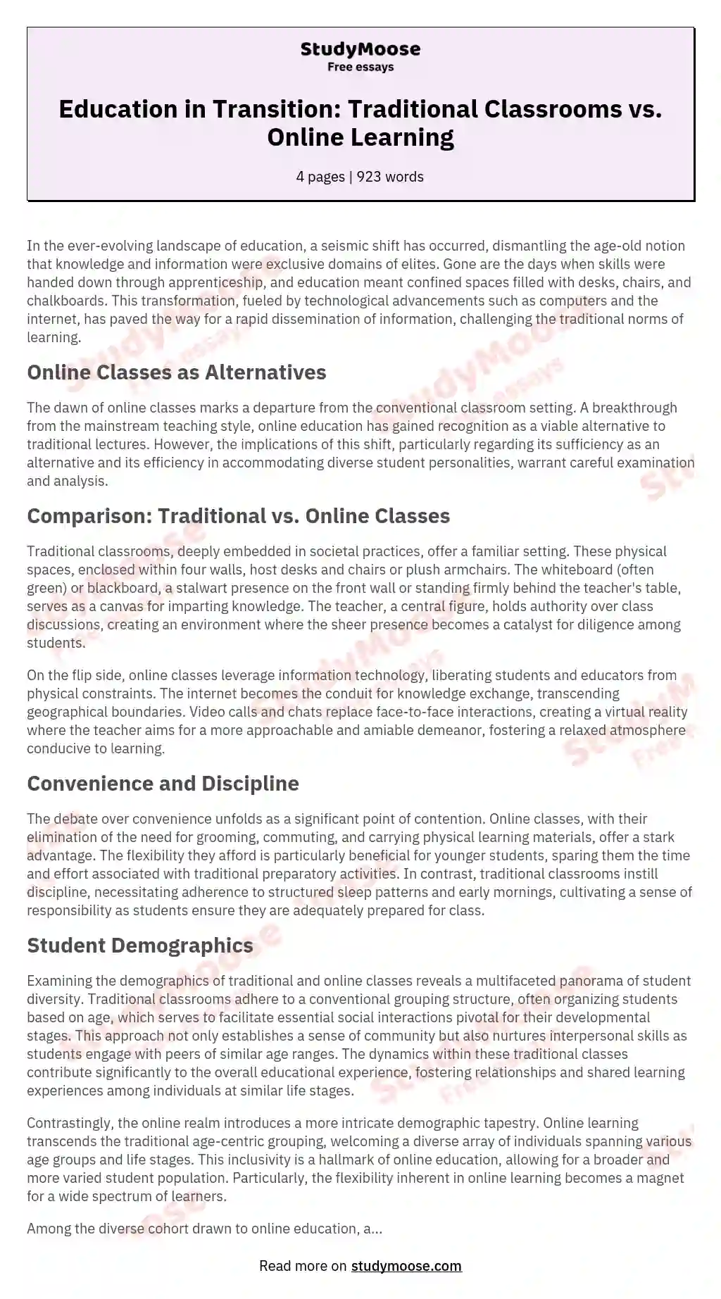 Online class compared to a traditional class