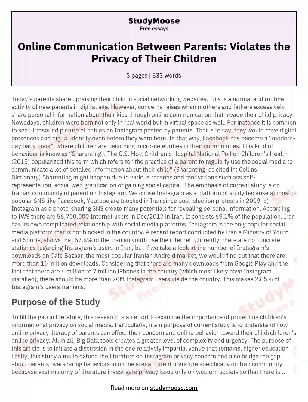 Online Communication Between Parents: Violates the Privacy of Their Children essay