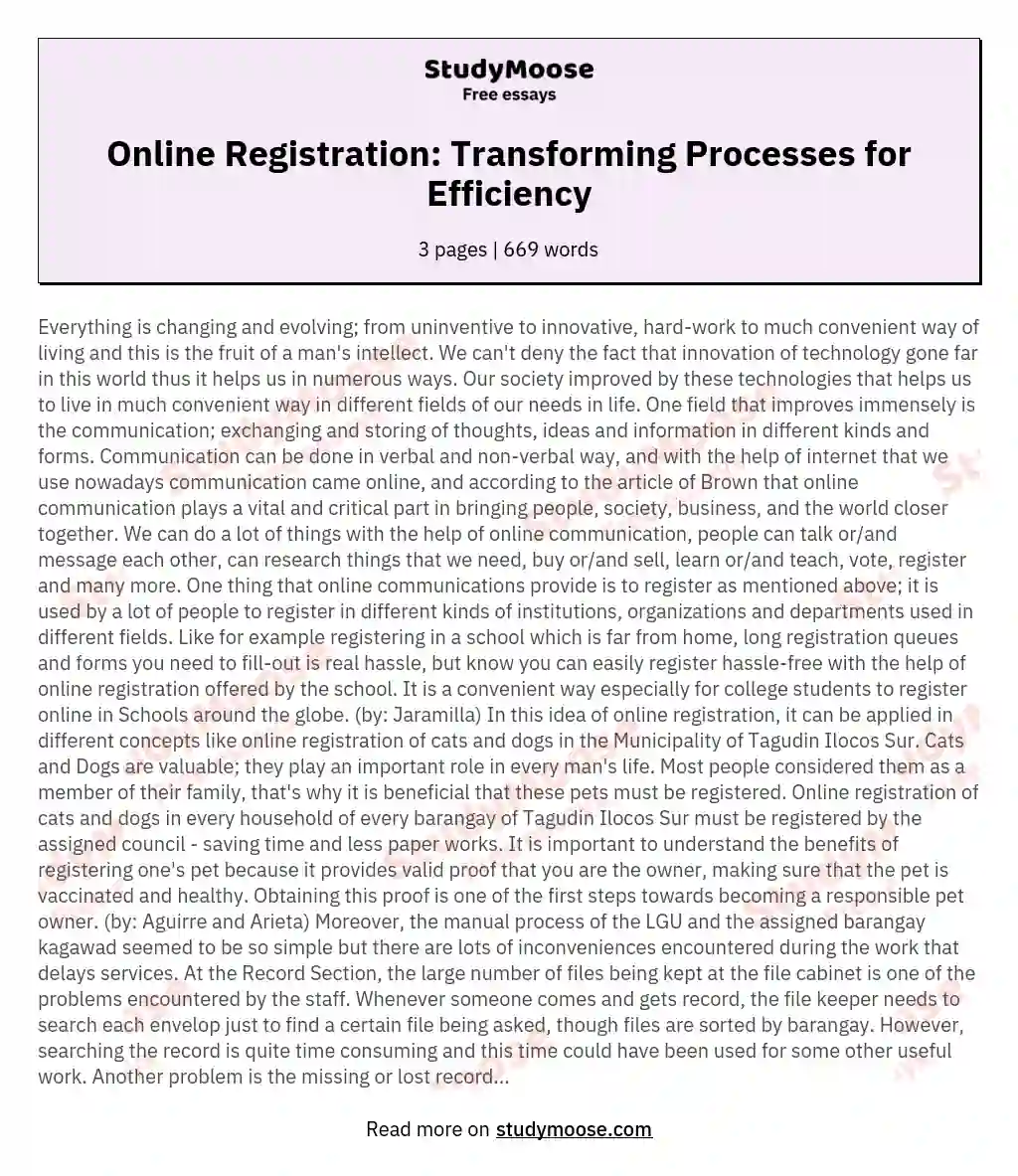 Online Registration: Transforming Processes for Efficiency essay