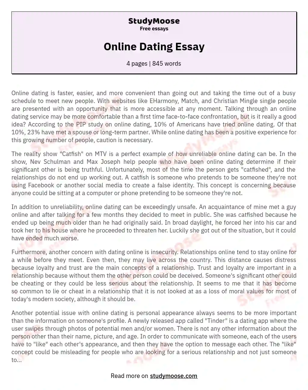 effects of online dating essay