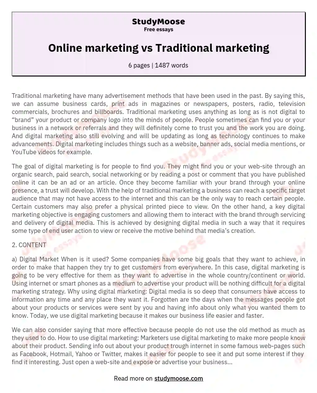 Online marketing vs Traditional marketing essay