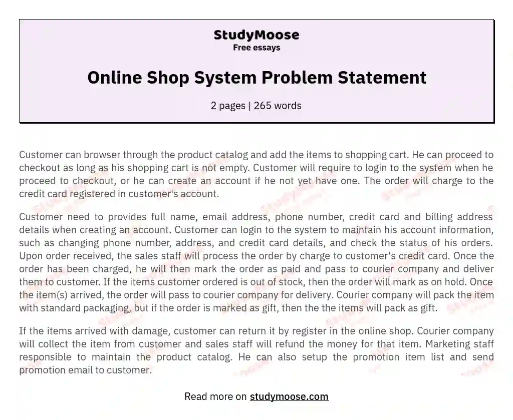 Online Shop System Problem Statement essay