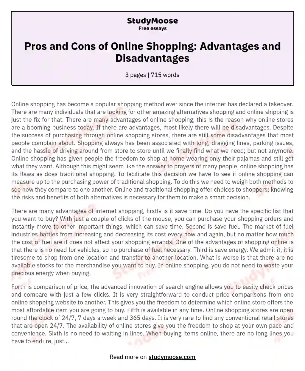 Pros and Cons of Online Shopping: Advantages and Disadvantages essay