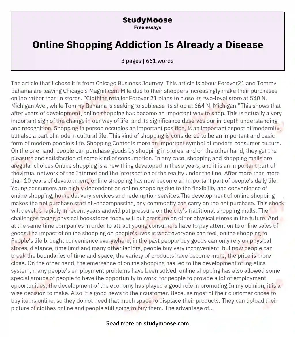 Online Shopping Addiction Is Already a Disease essay