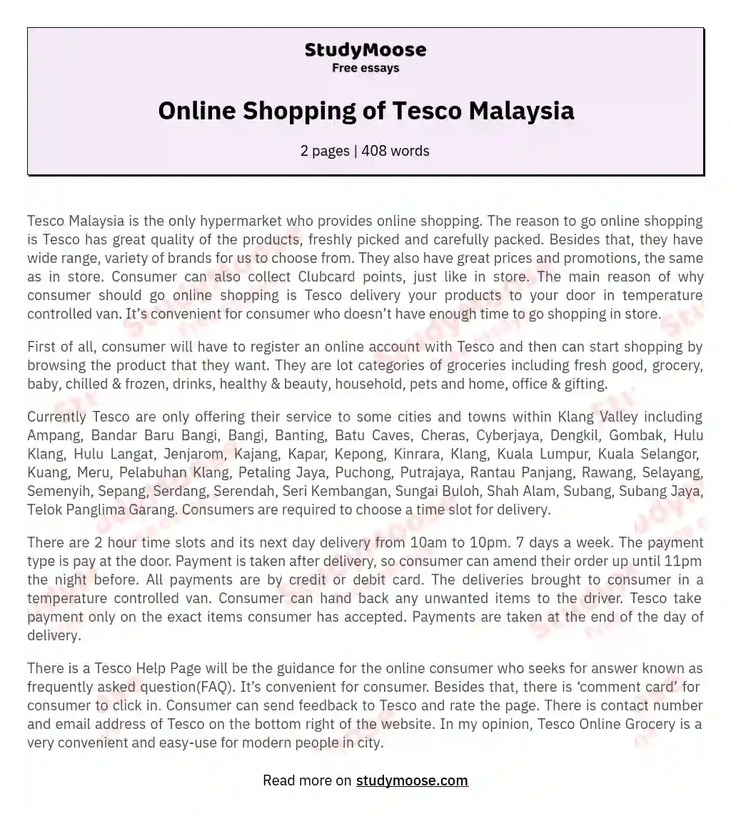 Online Shopping of Tesco Malaysia essay