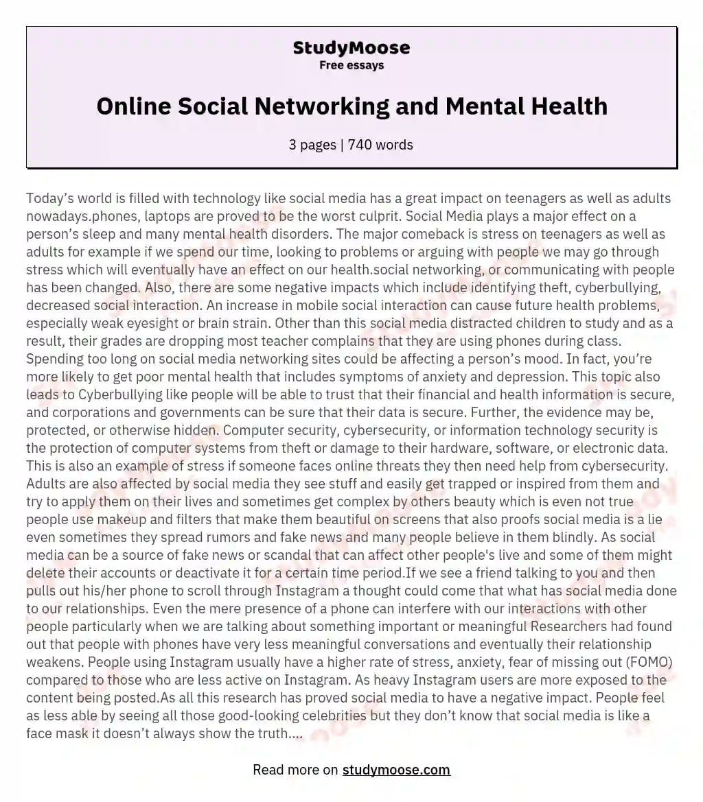 Online Social Networking and Mental Health essay