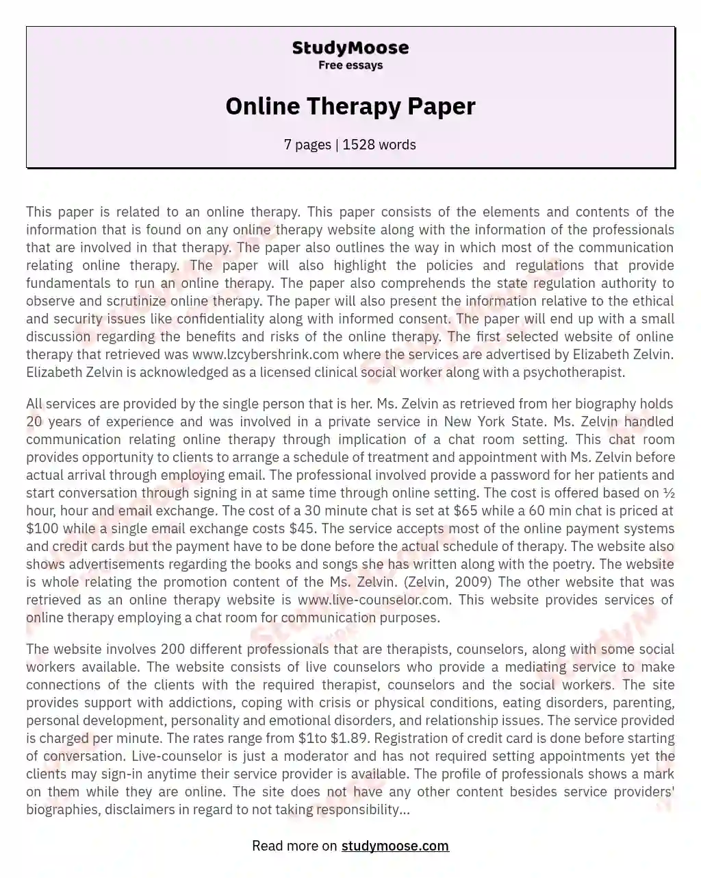 Online Therapy Paper essay