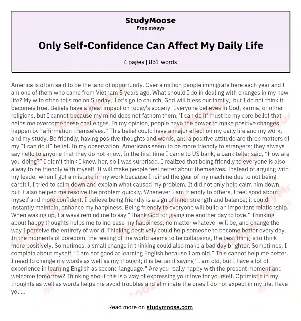 Only Self-Confidence Can Affect My Daily Life essay