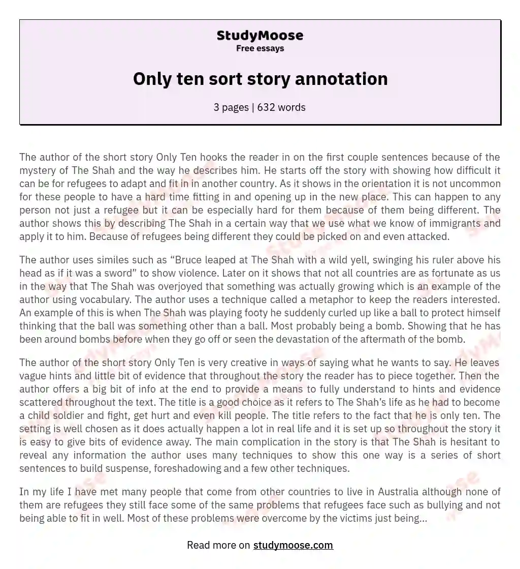 Only ten sort story annotation essay