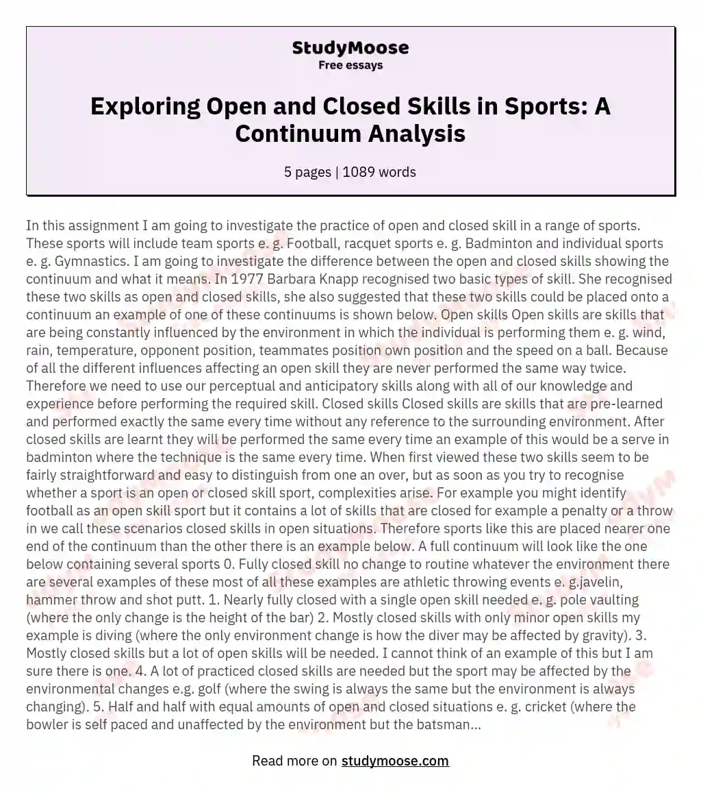Open and closed skills