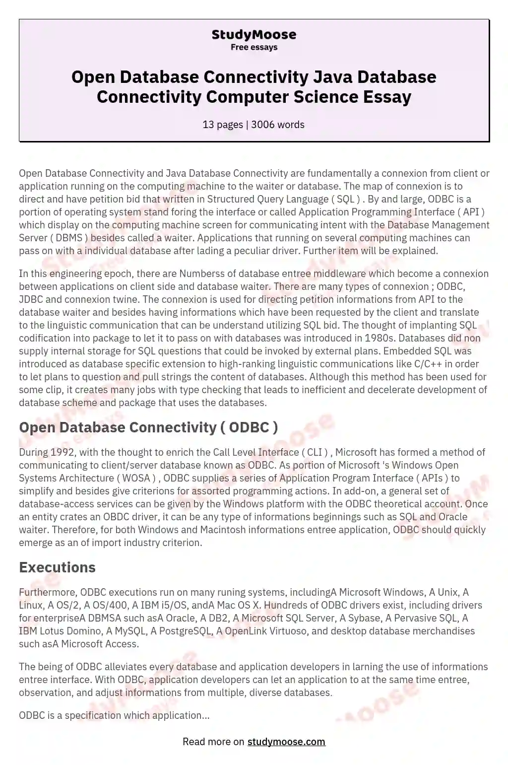 Open Database Connectivity Java Database Connectivity Computer Science Essay