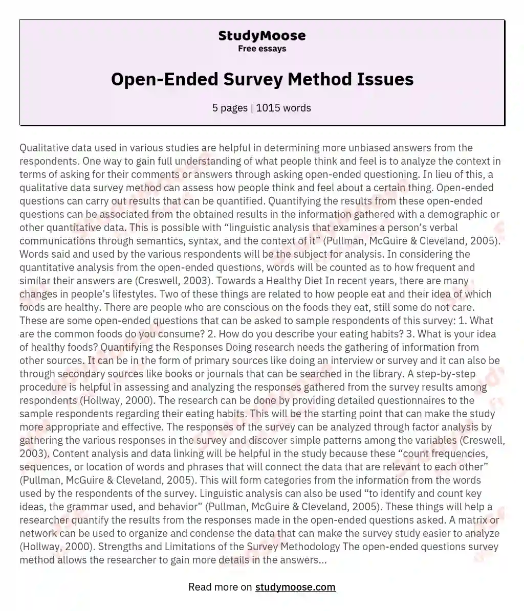 Open-Ended Survey Method Issues essay