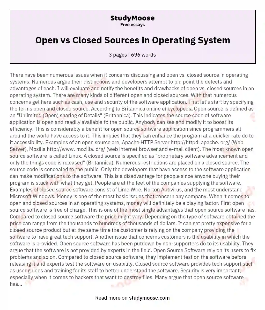 Open vs Closed Sources in Operating System