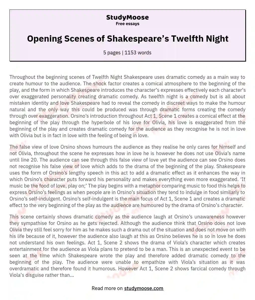 Opening Scenes of Shakespeare’s Twelfth Night