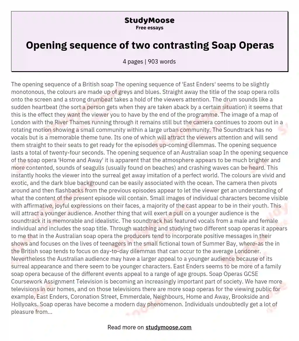 Opening sequence of two contrasting Soap Operas essay