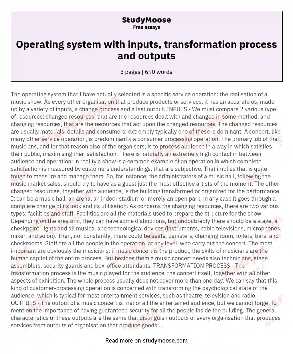 Operating system with inputs, transformation process and outputs essay