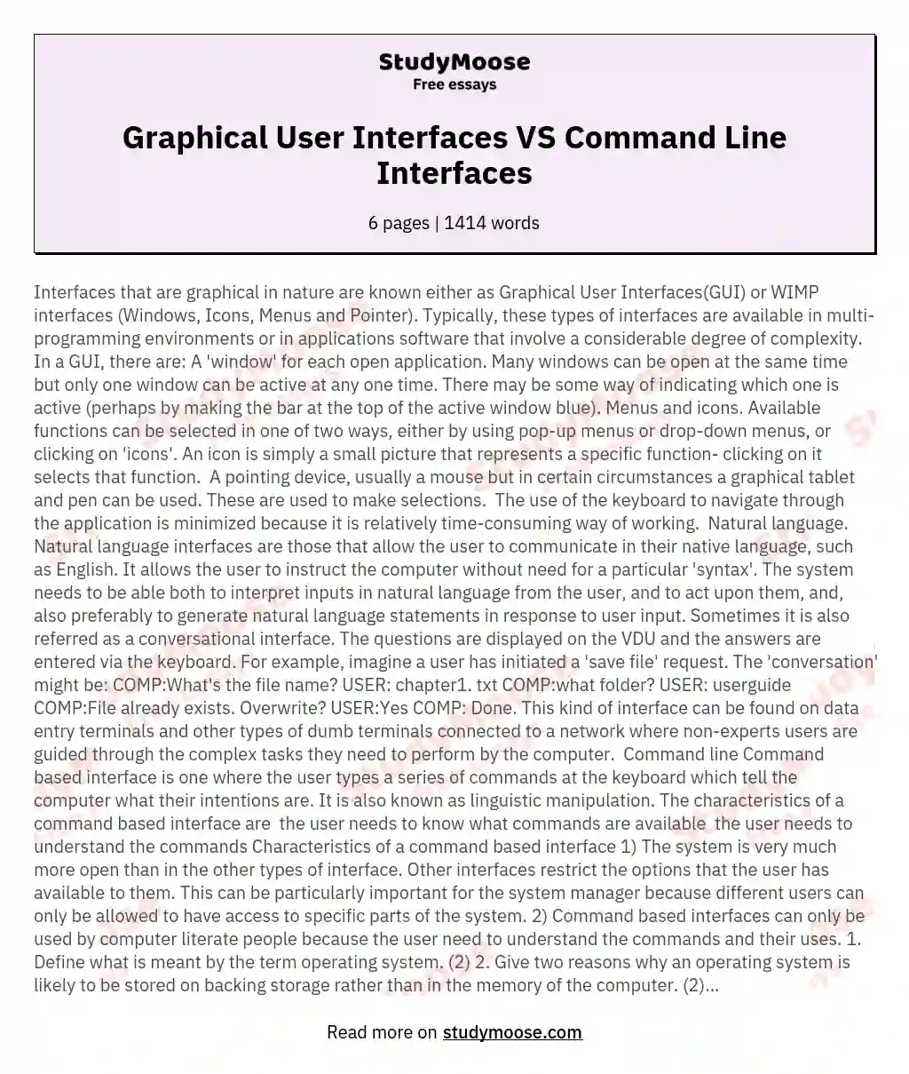 Graphical User Interfaces VS Command Line Interfaces essay