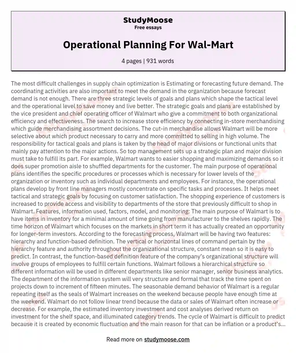 Operational Planning For Wal-Mart essay
