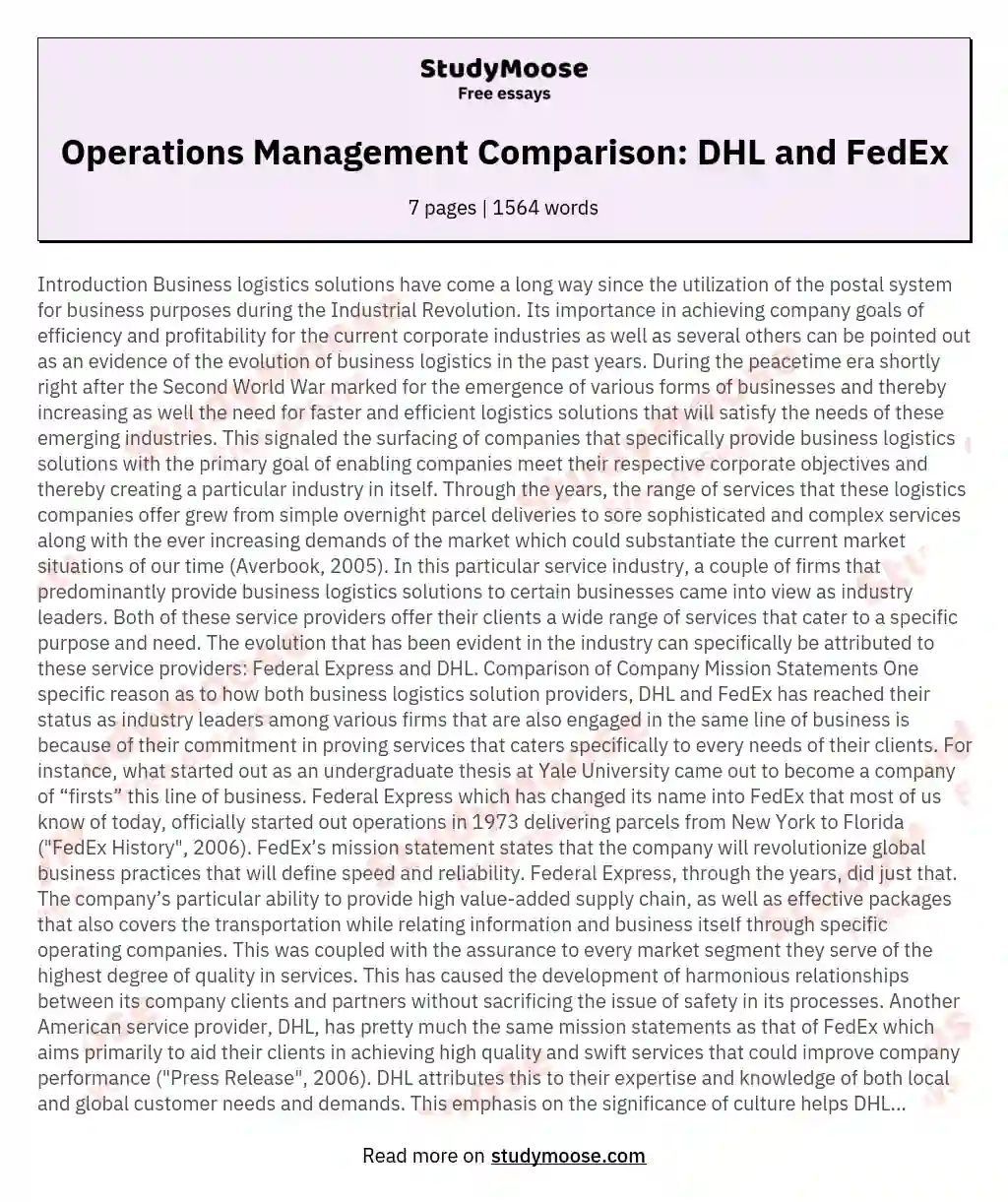 Operations Management Comparison: DHL and FedEx essay