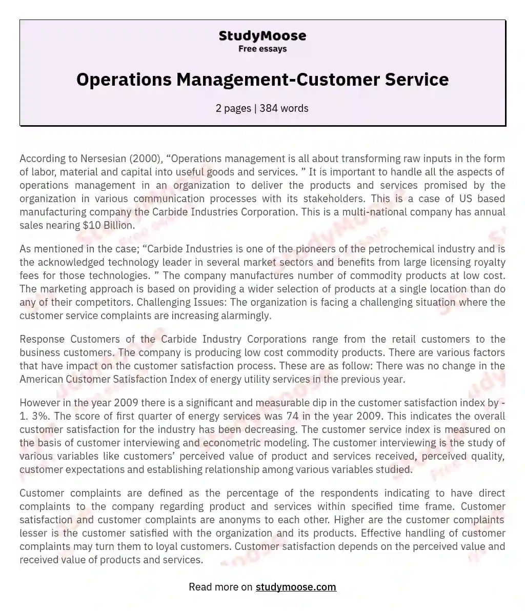 Operations Management-Customer Service essay