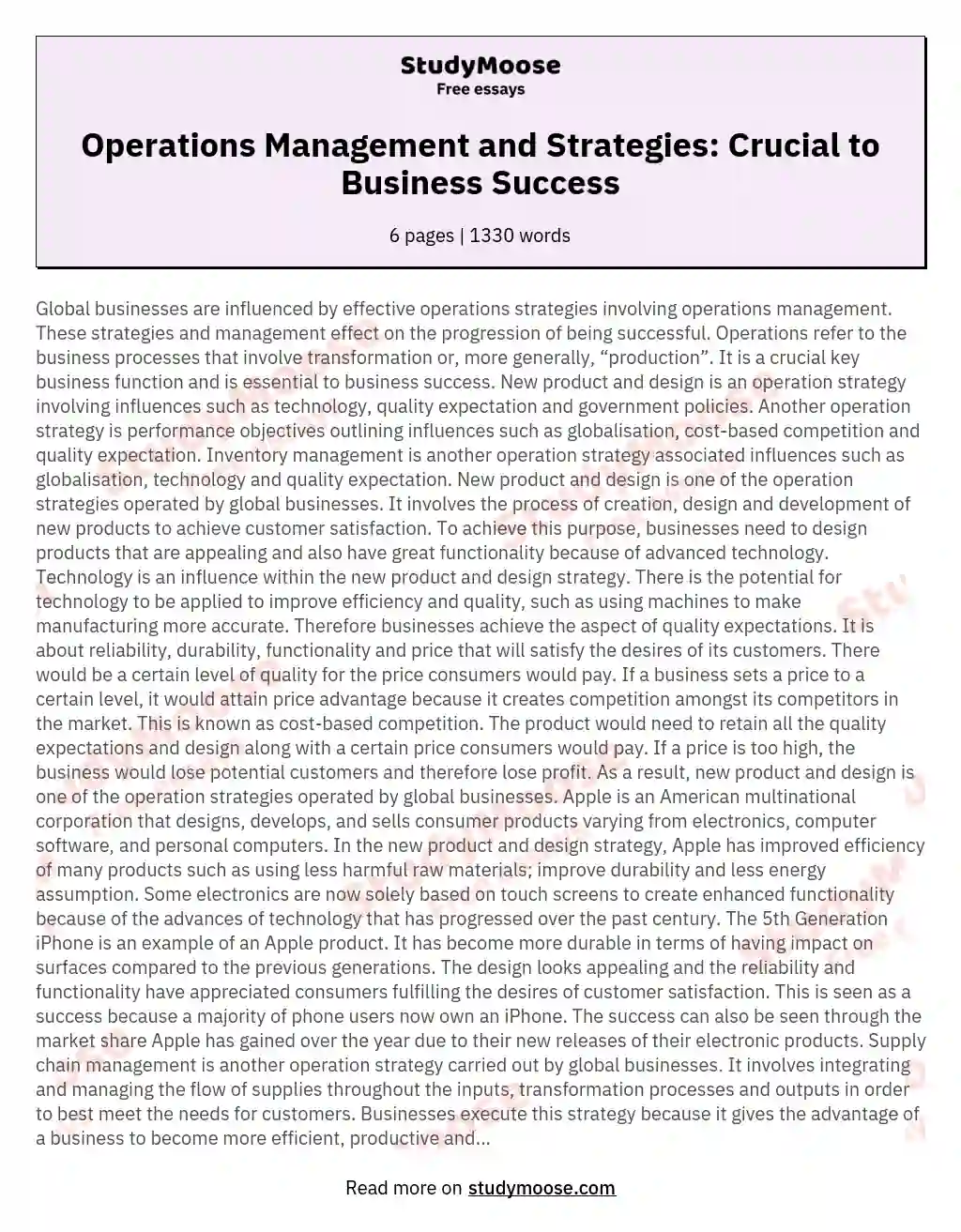 Operations Management and Strategies: Crucial to Business Success