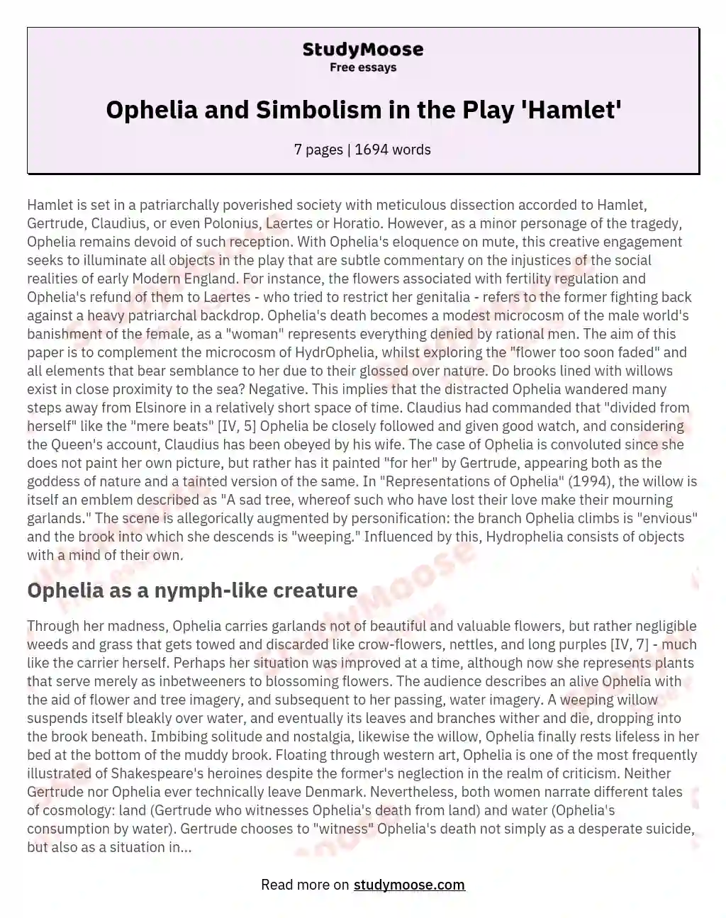 Ophelia and Simbolism in the Play 'Hamlet'
