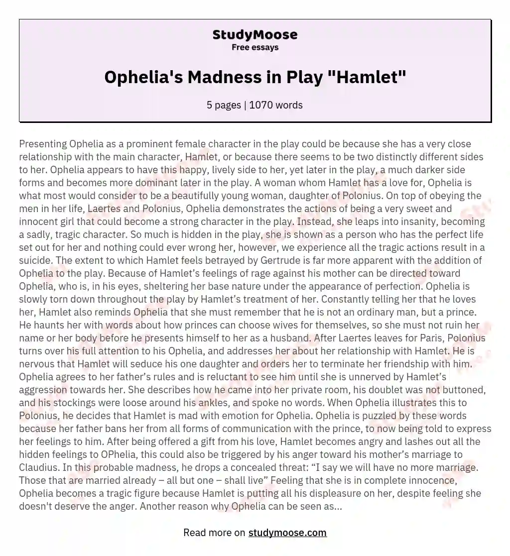 Ophelia's Madness in Play "Hamlet"
