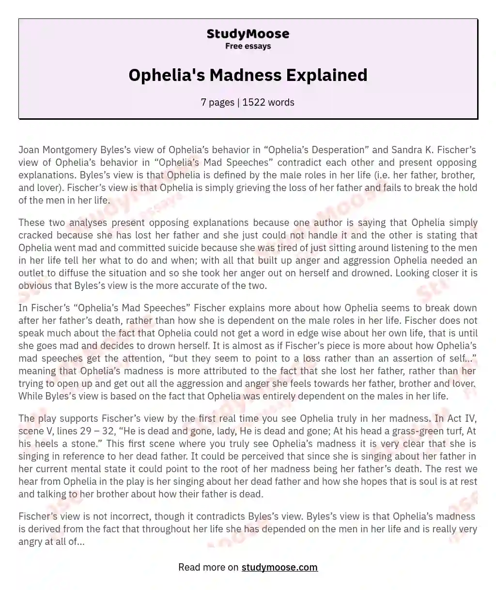 Differing Views on Ophelia's Behavior essay