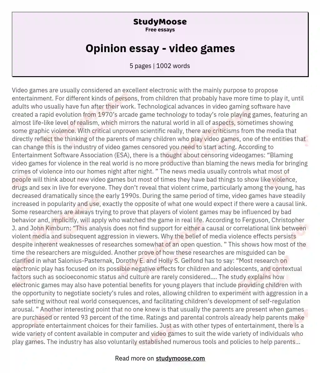 opinion essay about video games