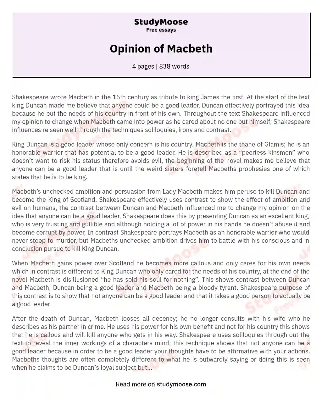 Opinion of Macbeth
