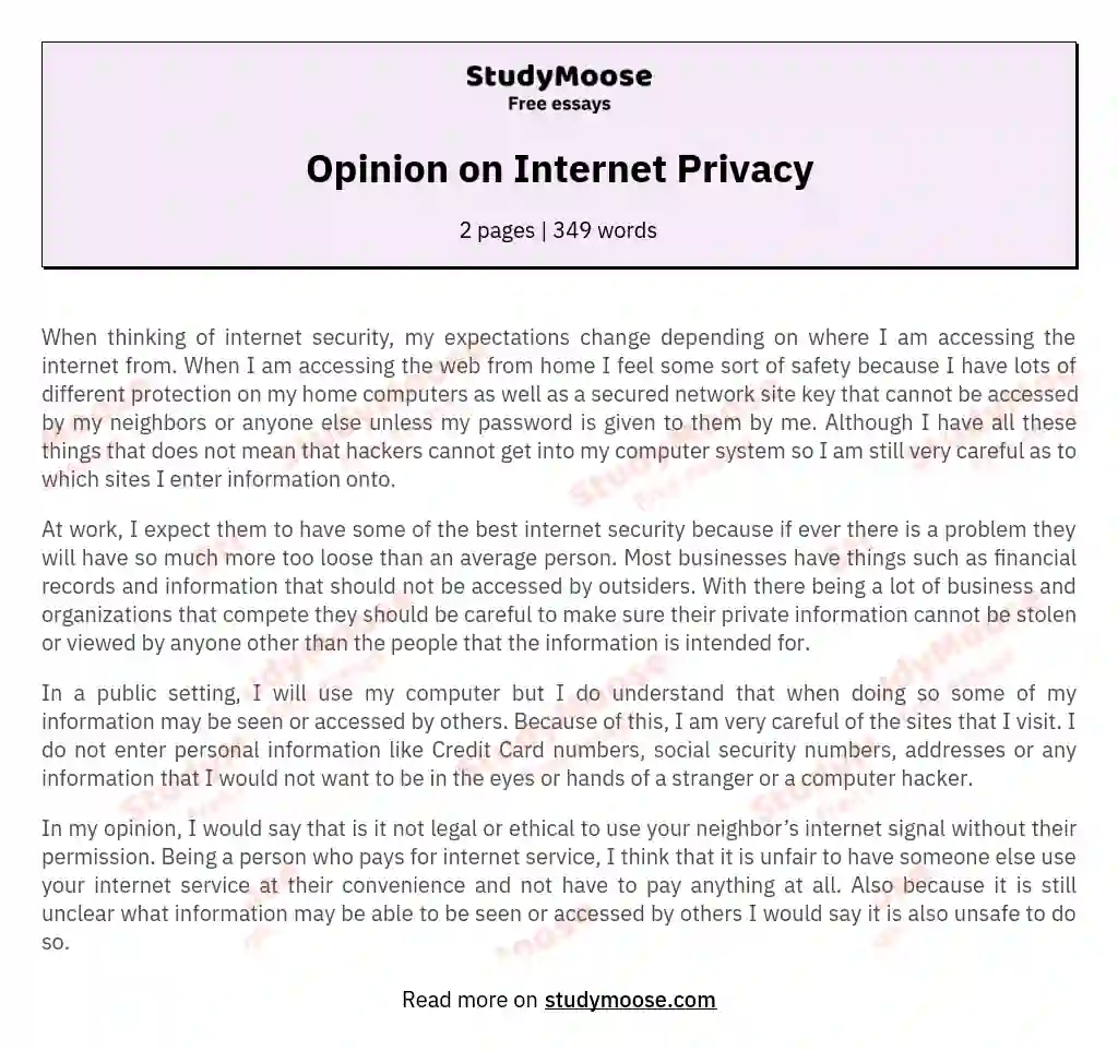 Opinion on Internet Privacy