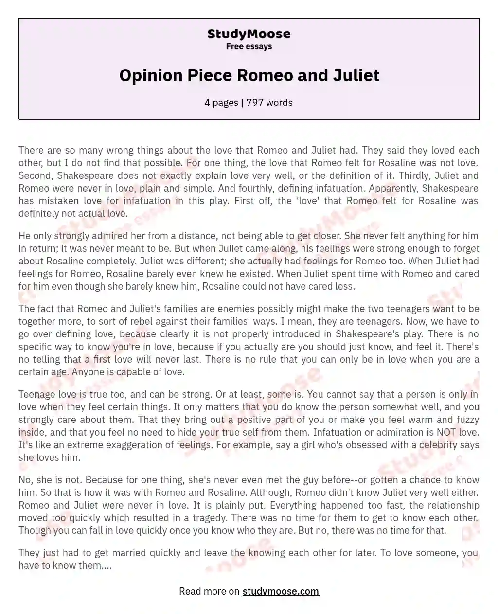 Opinion Piece Romeo and Juliet