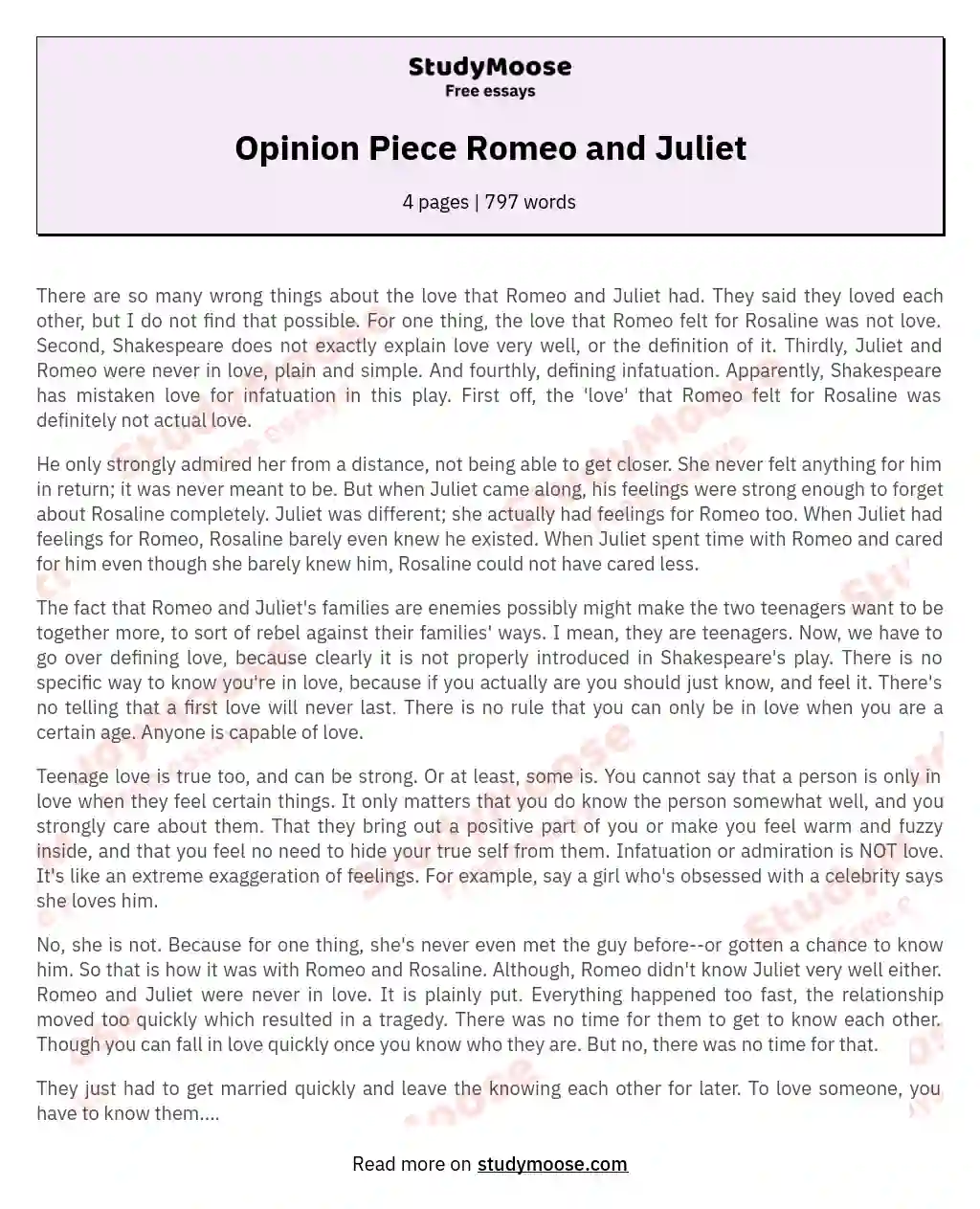 Opinion Piece Romeo and Juliet essay