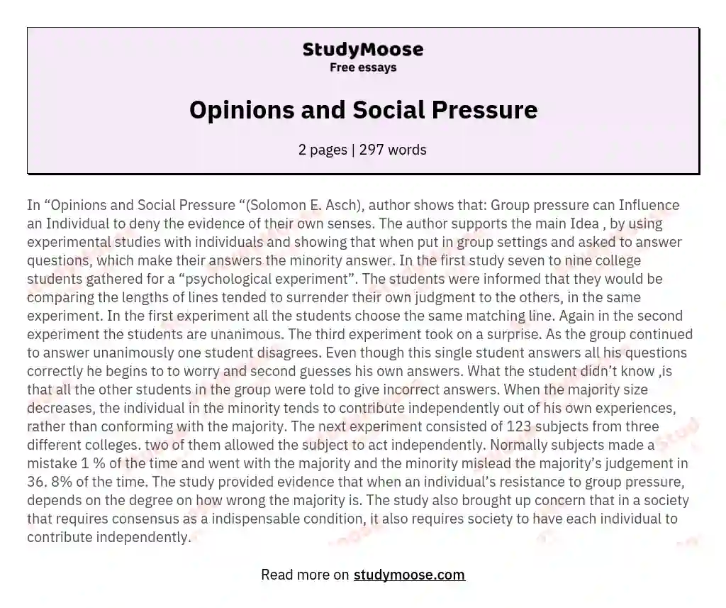 Opinions and Social Pressure essay