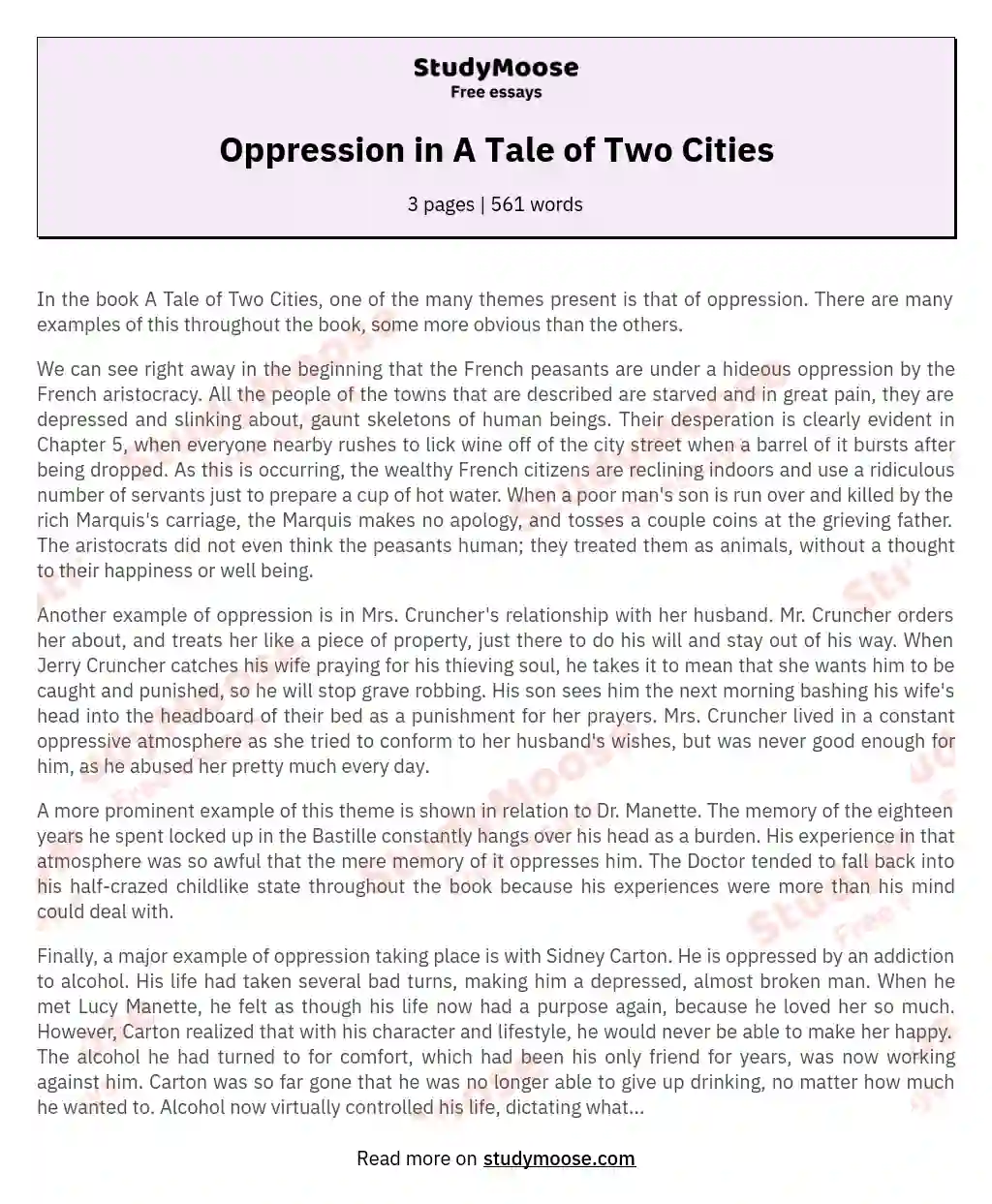 Oppression in A Tale of Two Cities