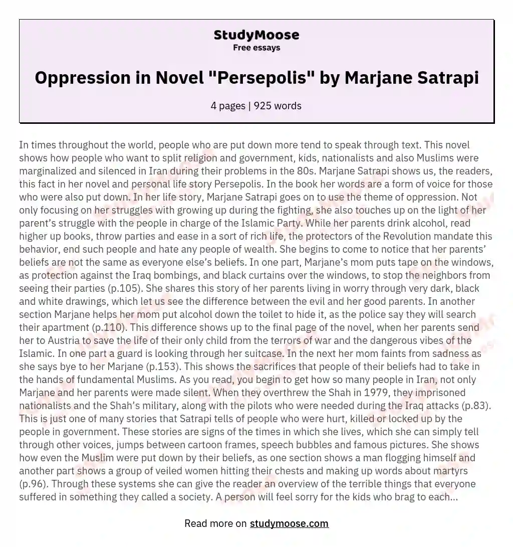 Oppression in Novel "Persepolis" by Marjane Satrapi essay