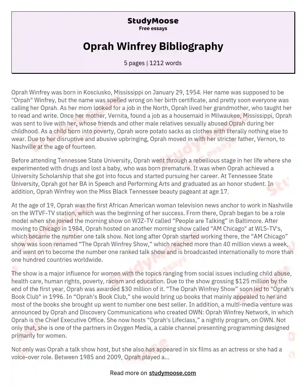 Oprah Winfrey Bibliography