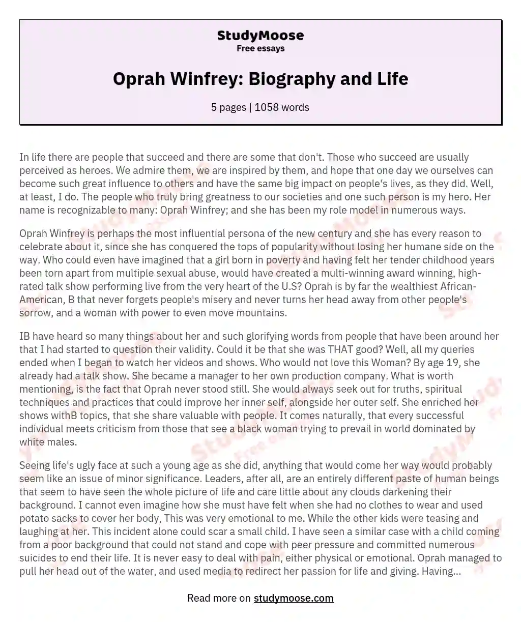 Oprah Winfrey: Biography and Life