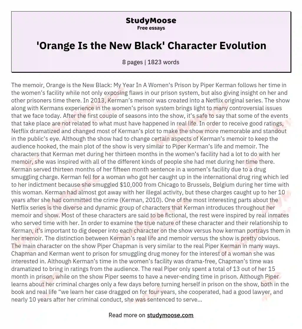 'Orange Is the New Black' Character Evolution essay