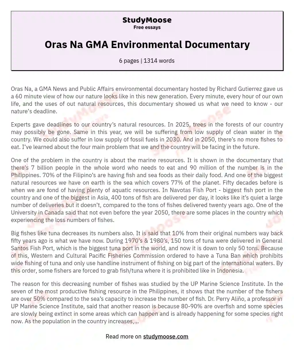 Oras Na GMA Environmental Documentary essay