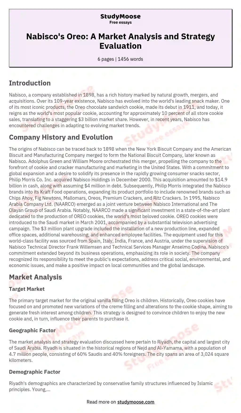 Nabisco's Oreo: A Market Analysis and Strategy Evaluation essay