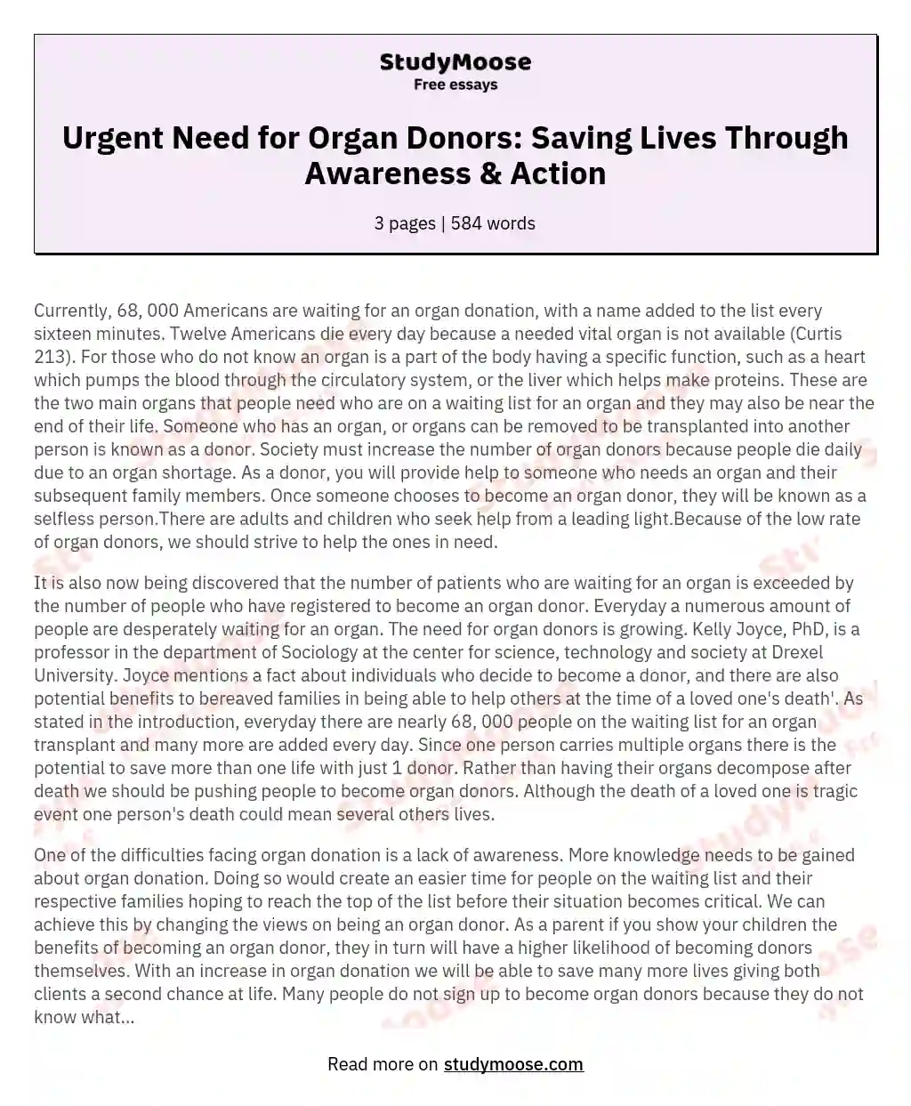 Organ Donation in U.S