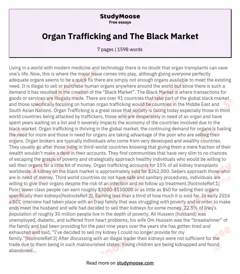 Organ Trafficking and The Black Market essay