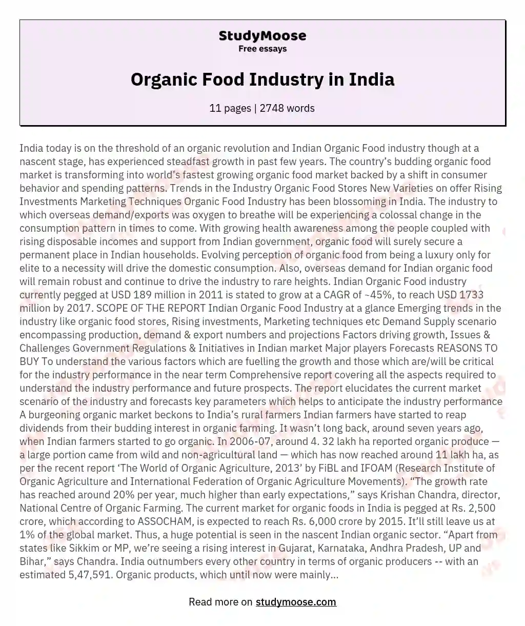 Organic Food Industry in India essay