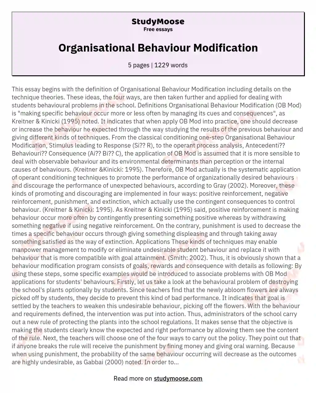 Organisational Behaviour Modification essay