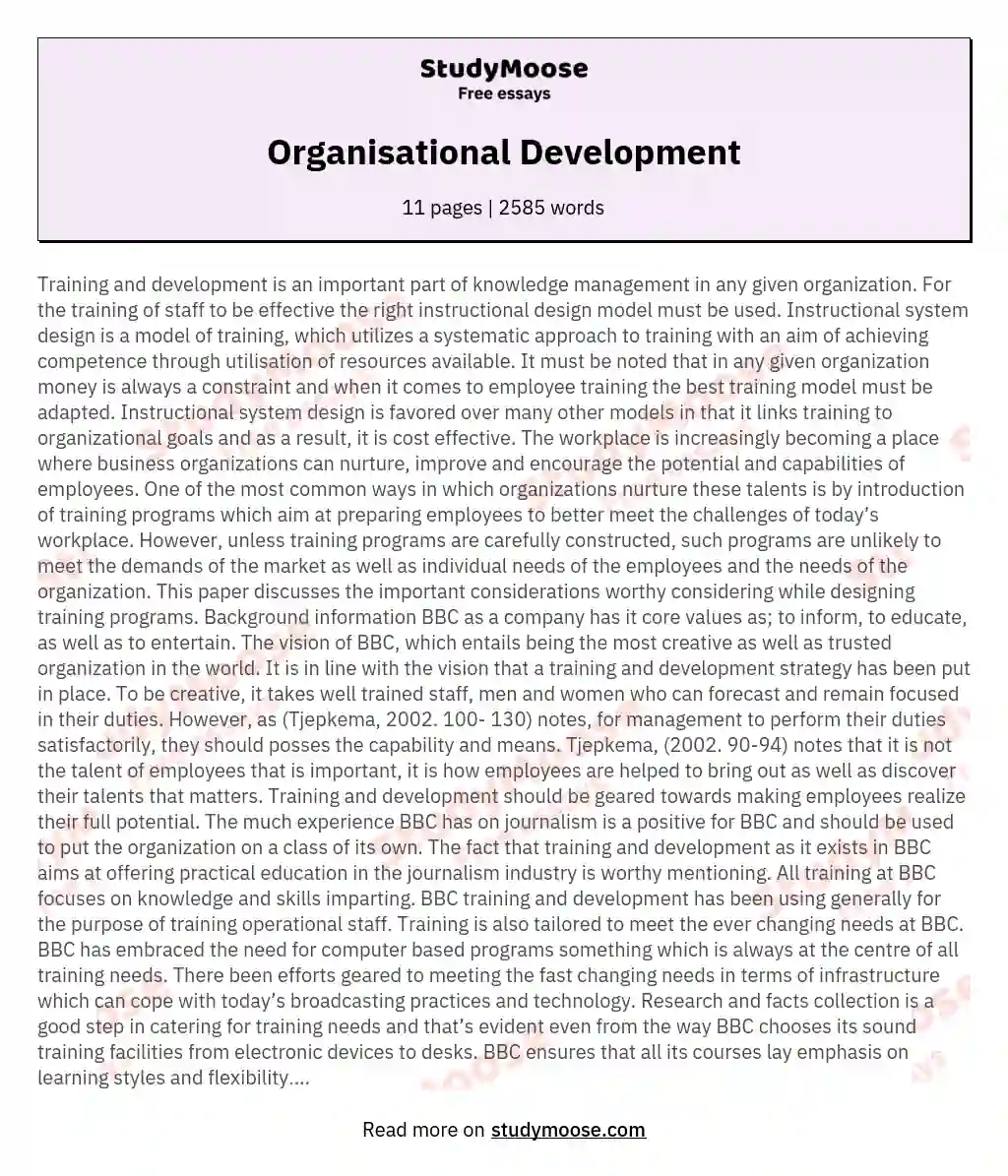Organisational Development essay