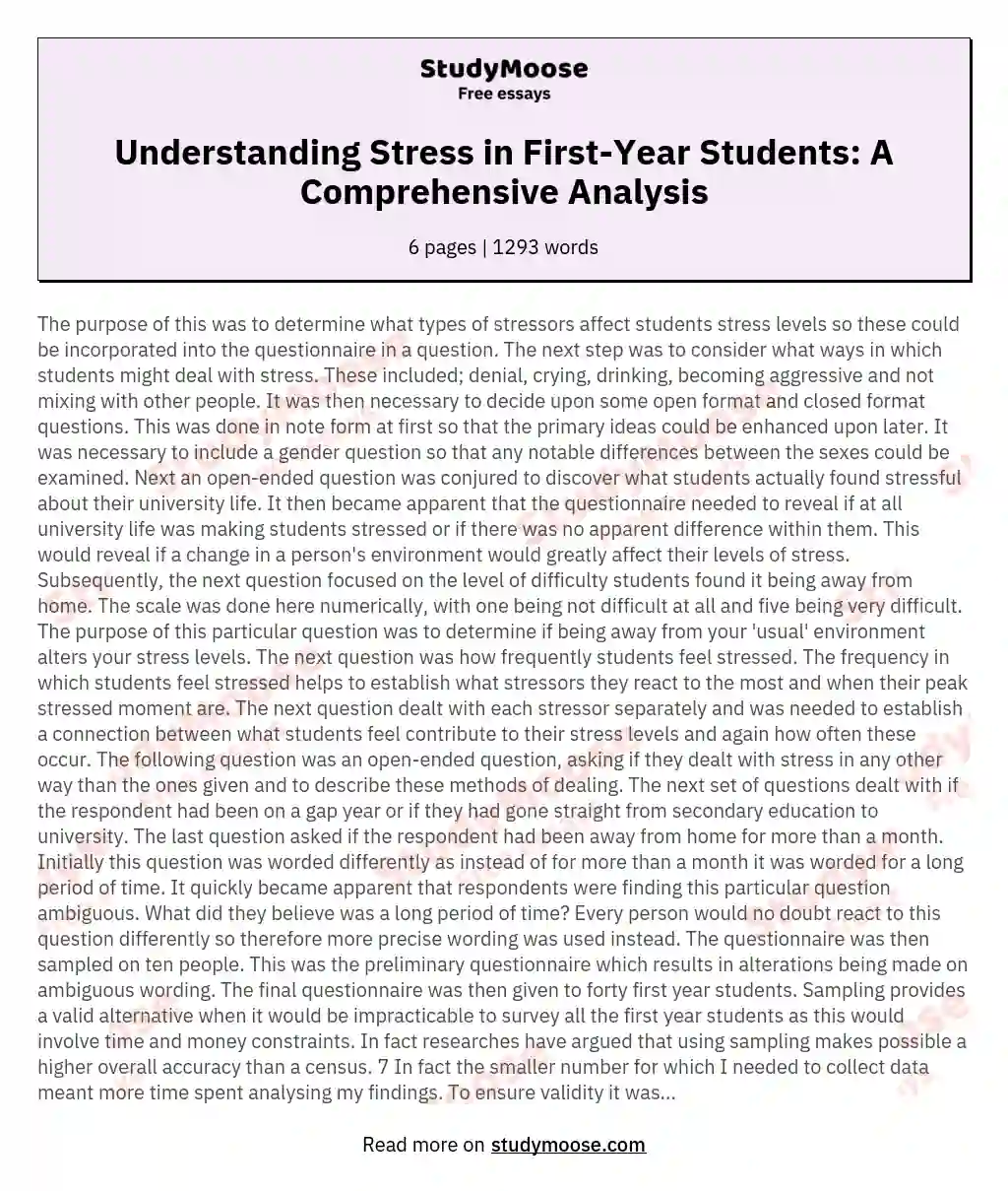 Understanding Stress in First-Year Students: A Comprehensive Analysis essay